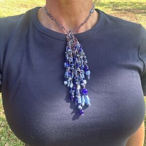 One of a Kind Elegant Beaded Lapis Necklace in Blue and Purple Beads